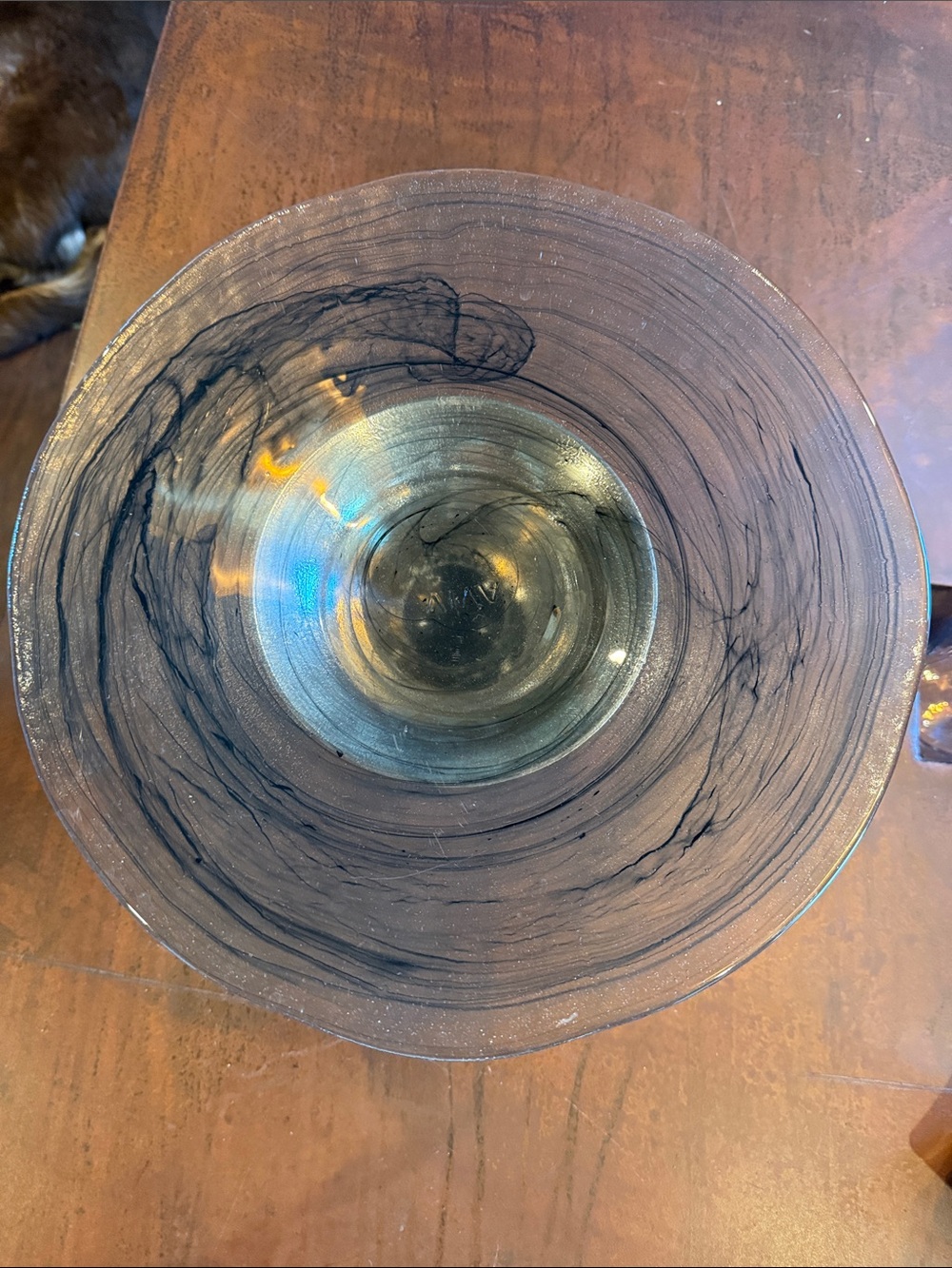 Artisan Swirl Glass Display platter  - Smoke Grey